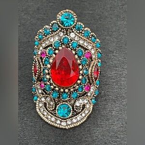 Turkey Jewelry Red Big Vintage Blue Crystal Antique Gold Plated Rings For Women